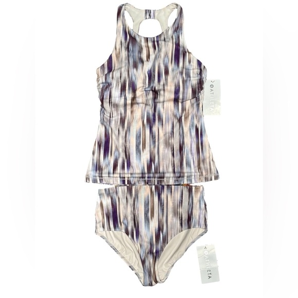 NEW Athleta Maldives Grey Abstract Tankini Set Eco Swimwear Bra Women’s 34B/C - Picture 3 of 12